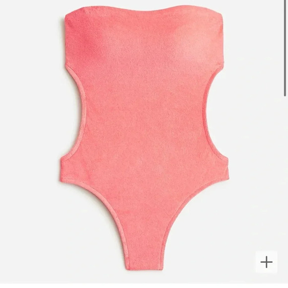 New J Crew Cutout One Piece Bandeau Swimsuit Coral Terry Cloth BK548 - Picture 2 of 6